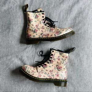 Dr. Martens 1460 8-Eyelet Floral Boots in Ivory